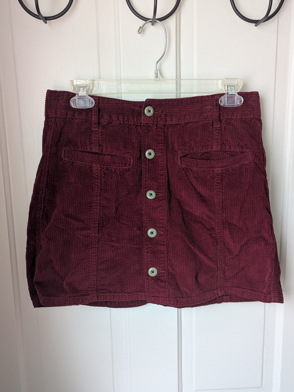 American Eagle Outfitters Burgundy Corduroy Button-Front Mini Skirt
